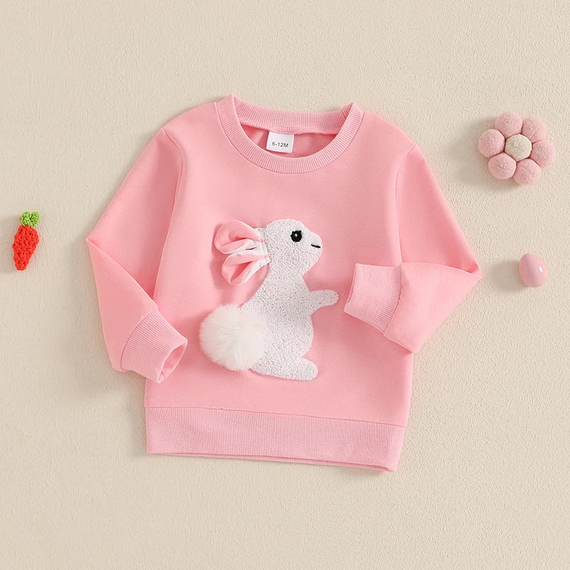 2024-11-29 Lioraitiin Toddler Girls Boys Sweatshirts Easter Clothes Rabbit Embroidered Long Sleeve Baby Pullovers Spring Clothes