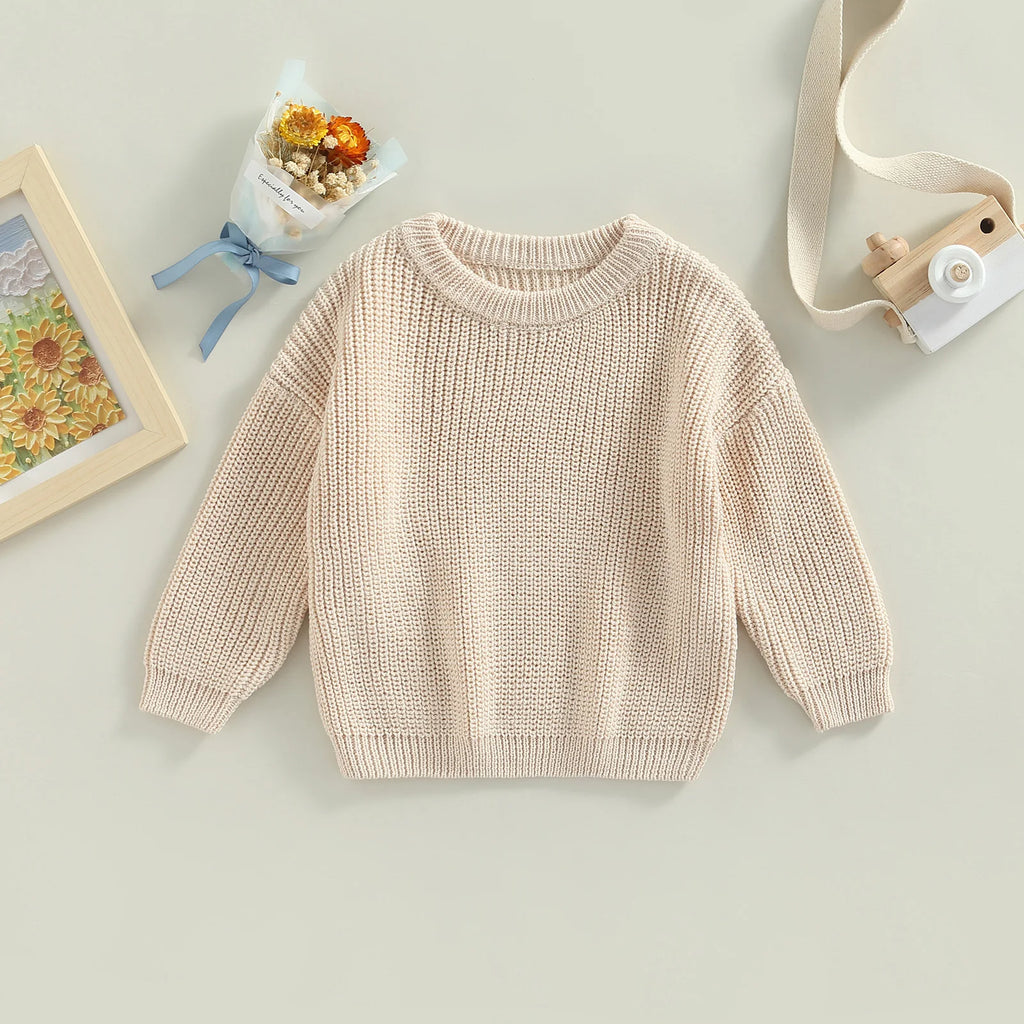Citgeett Autumn Kids Toddler Baby Girls Boys Sweaters Long Sleeve Solid Color Loose Knitted Pullovers Spring Clothes