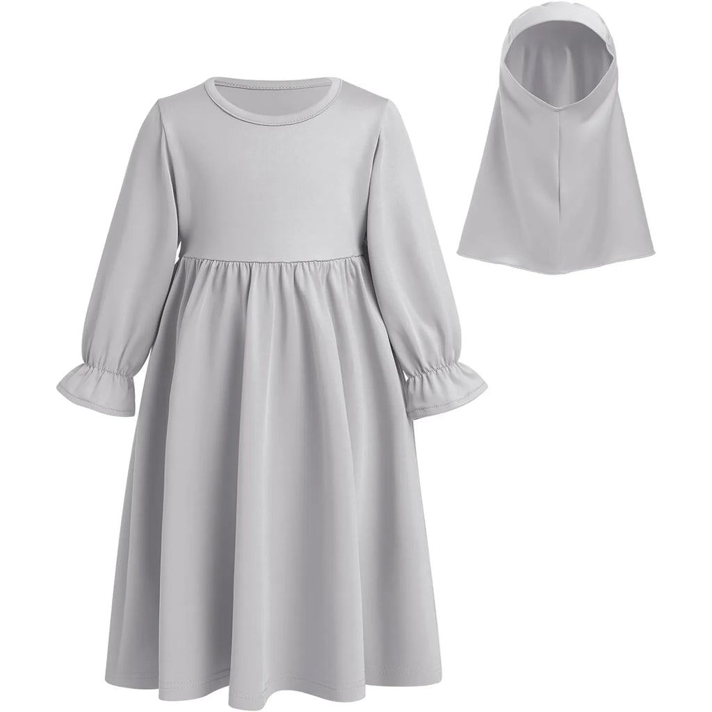 Baby Girl Auntie Outfits Muslim Abaya And Headscarf Set For Girls Pure Color Robe With Hijab Clothes for Girls 2t