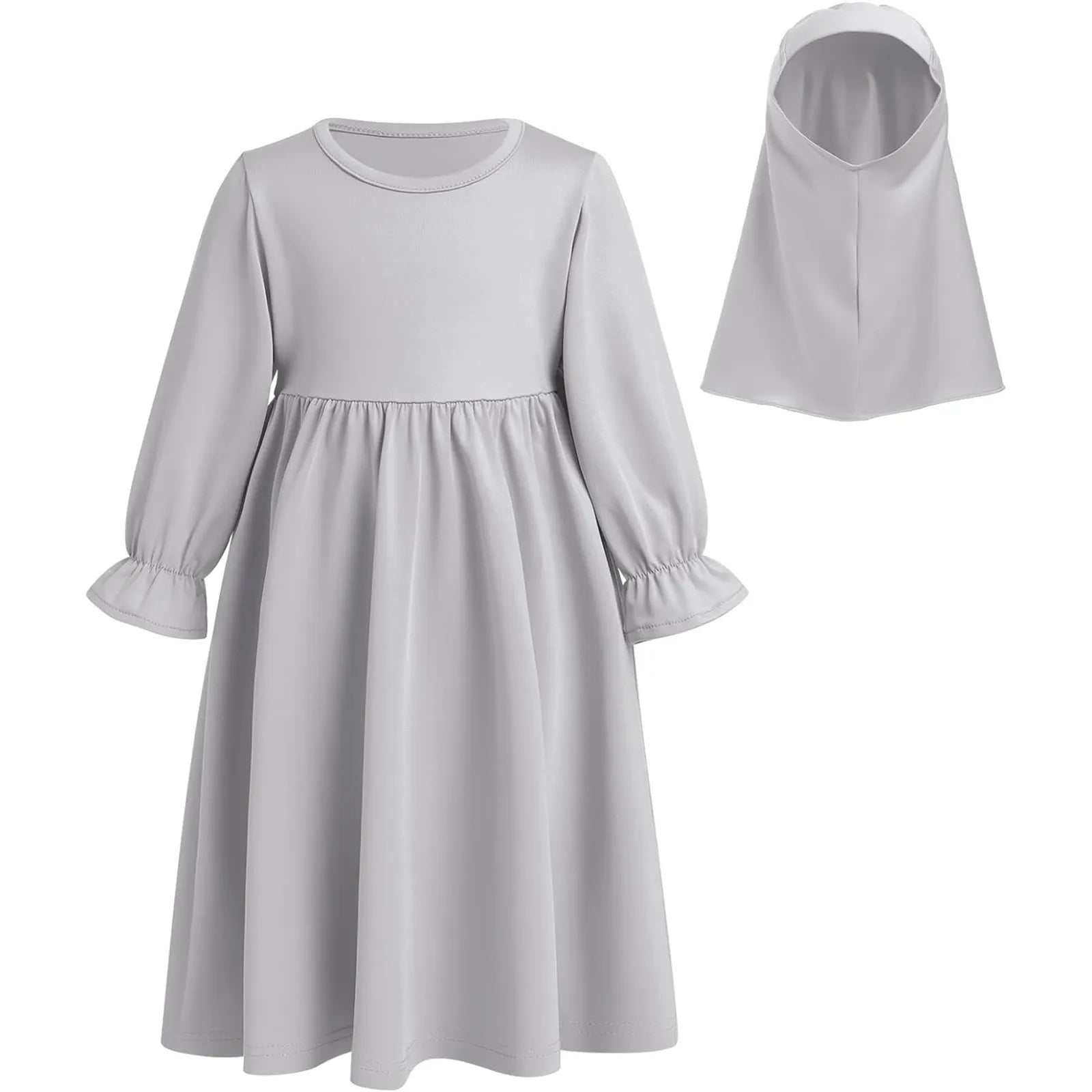 Baby Girl Auntie Outfits Muslim Abaya And Headscarf Set For Girls Pure Color Robe With Hijab Clothes for Girls 2t