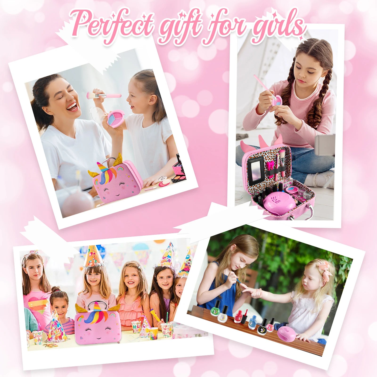 Kids Washable Makeup Kit& Nail Polish Kit for Girl, Kids Play Makeup Set Nail Art Princess Make Up Pretend Play Christmas Birthd