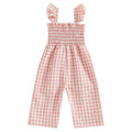 2025-01-06 Lioraitiin Baby Girl Rompers Ruffle Sleeveless Plaid Print Smocked Jumpsuit Suspender Pants Summer Outfit