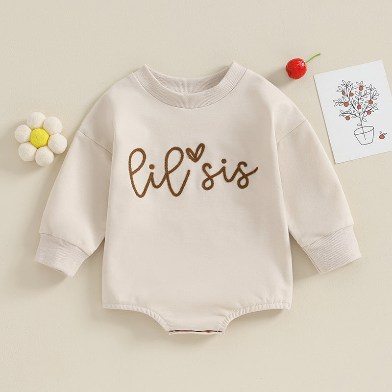 2023-08-15 Lioraitiin0-18M Sister Matching Romper Outfits Letter Print Long Sleeve Round Neck Sweatshirt Toddler Fall Clothes