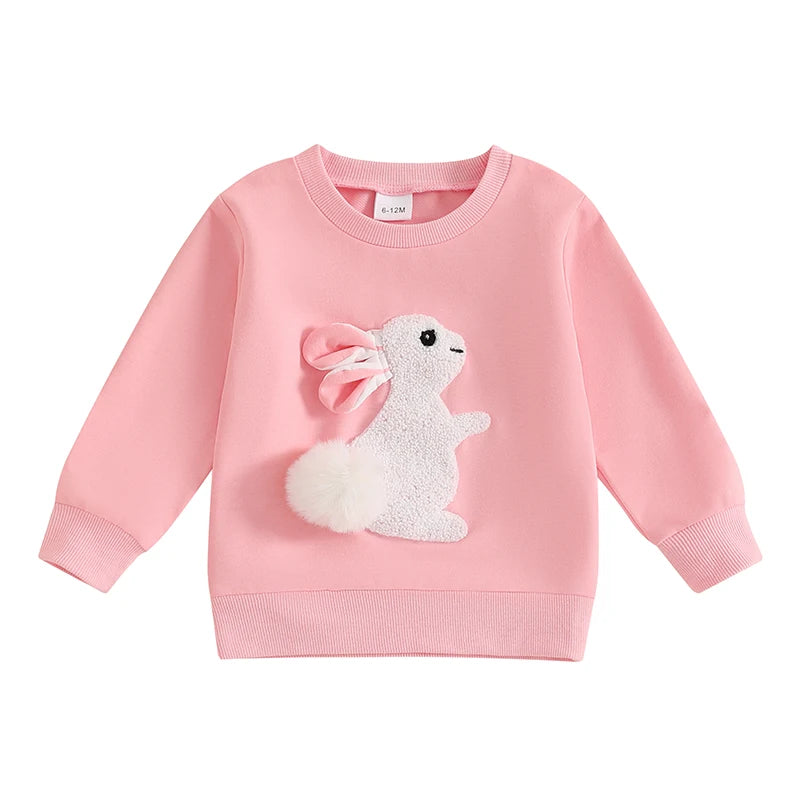 2024-11-29 Lioraitiin Toddler Girls Boys Sweatshirts Easter Clothes Rabbit Embroidered Long Sleeve Baby Pullovers Spring Clothes
