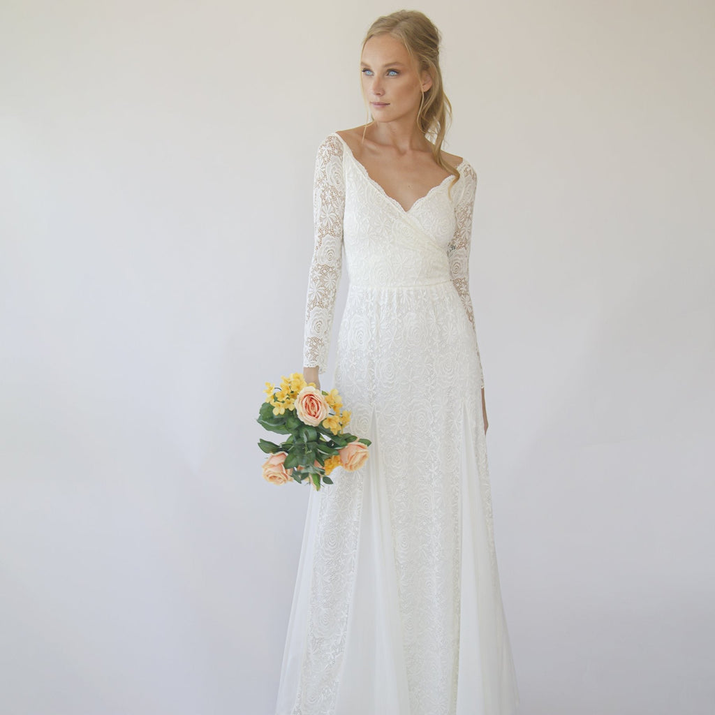 Ivory Off Shoulder Wrap Long Sleeves ,Mermaid Wedding Dress #1280