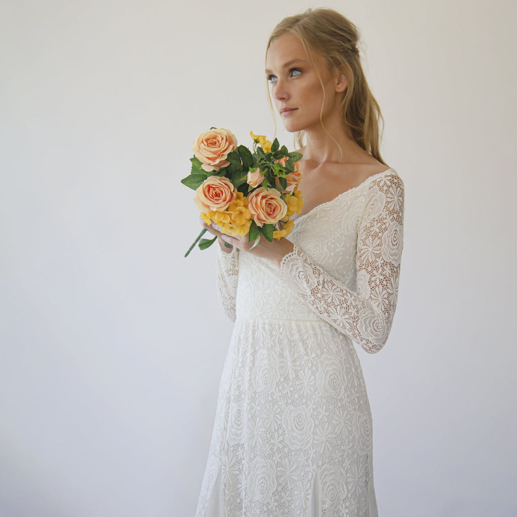 Ivory Off Shoulder Wrap Long Sleeves ,Mermaid Wedding Dress #1280