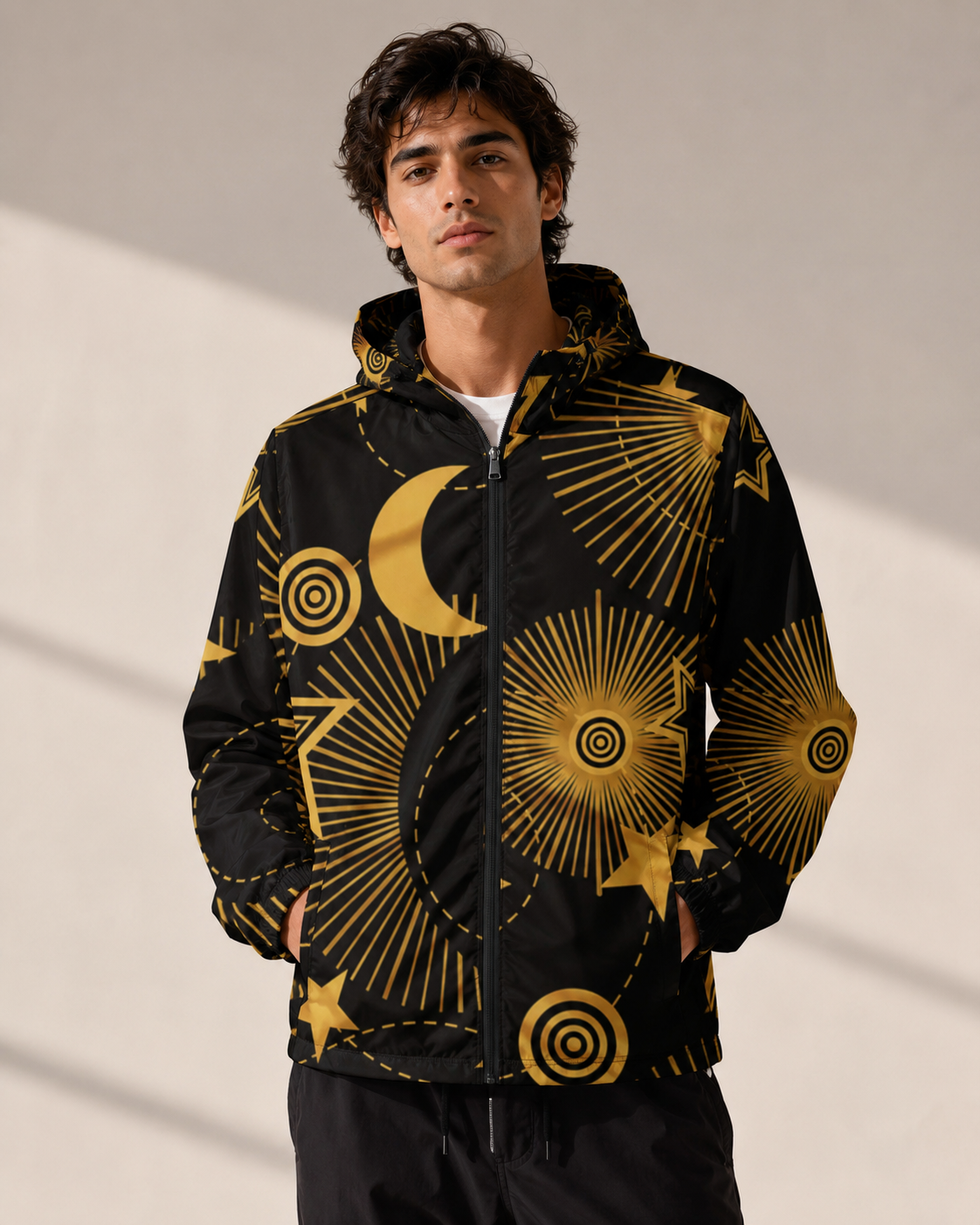 Celestial Gold All-Over Print Luxury Windbreaker | North Line