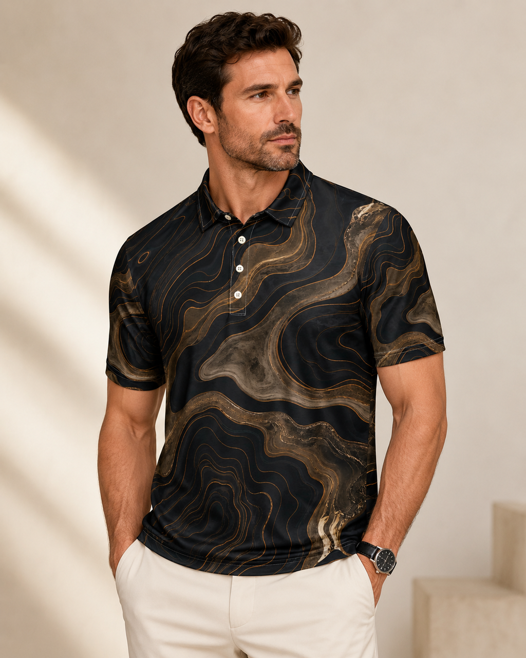 Celestial Obsidian All-Over Print Slim Fit Polo Shirt | North Line