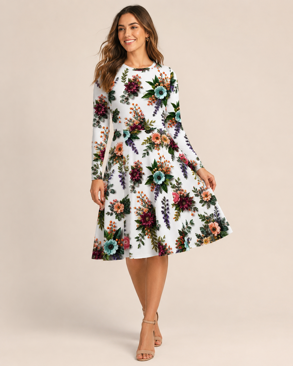Botanical Bloom Midi Dress — Watercolor Wildflower