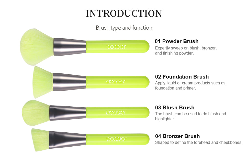 Docolor Neon Makeup Brushes 10pcs Professional Synthetic Hair Powder Foundation Eye Shadows Blending Contour Make Up Brushes