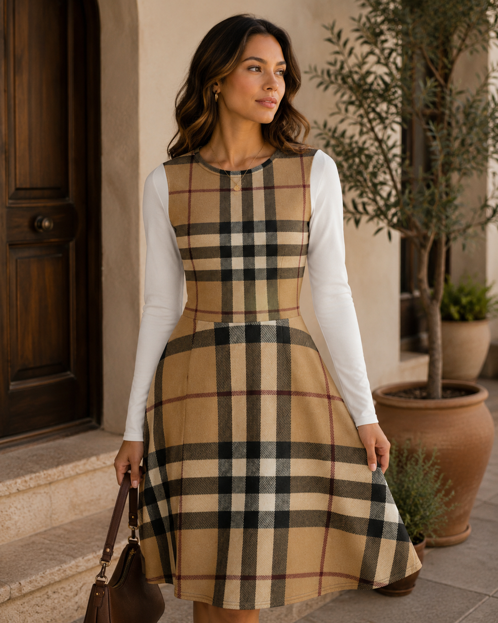 All-over print long sleeve midi dress